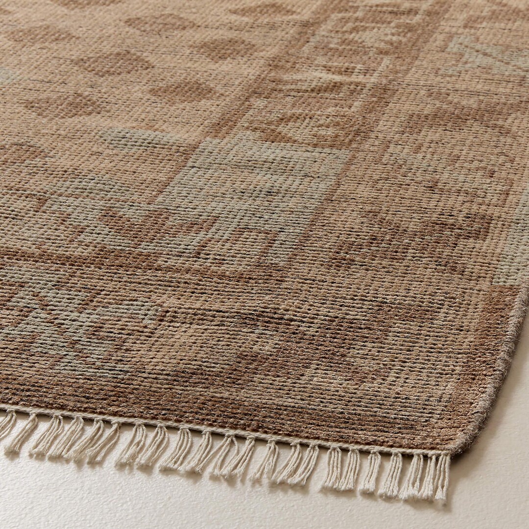 Hand Knotted Light Brown Wool Area Rug Subtle Diamond Pattern Neutral ...