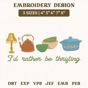 Archivo de bordado a máquina "Prefiero ir de compras a tiendas de segunda mano" estilo "Grandma Core", estilo "Cottagecore Thrift" (descarga instantánea).