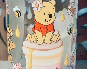Pooh Bear Friends Glass Can Cup with Bamboo Lid | Honey Coffee Tumbler (16oz)