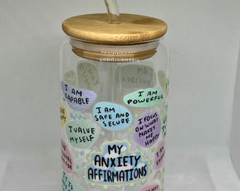 Affirmation Glass Cup: Mental Health Gift, 16oz Tumbler with Lid