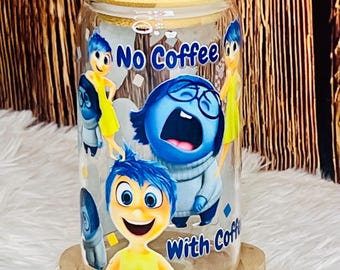 Inside Out Coffee 16oz Glass Cup, Playful Tumbler with Lid