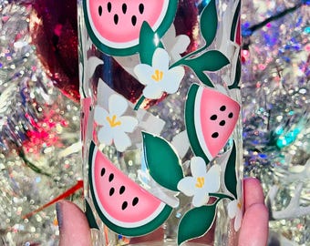 Watermelon Glass Tumbler with Bamboo Lid | Summer Drinkware