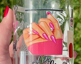 Nail Tech Glass Cup with Bamboo Lid | Nail Artist Gift