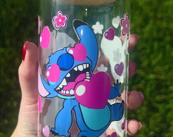 Sticth is in love tumbler 16 oz glass cup , tumbler design, Disney lovers , gift