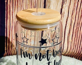 Bossy Better Ideas Glass Cup – 16oz Star Tumbler with Bamboo Lid