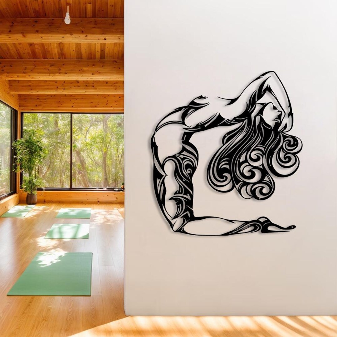 Yoga Wall Art Metal Sign Backbend Woman Silhouette, Modern Line Art ...
