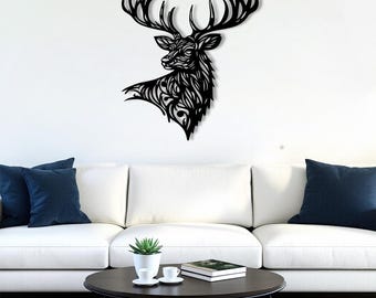 Decoración de pared de cabeza de ciervo de metal, silueta rústica de astas de bosque para cabaña, regalo para cazadores.