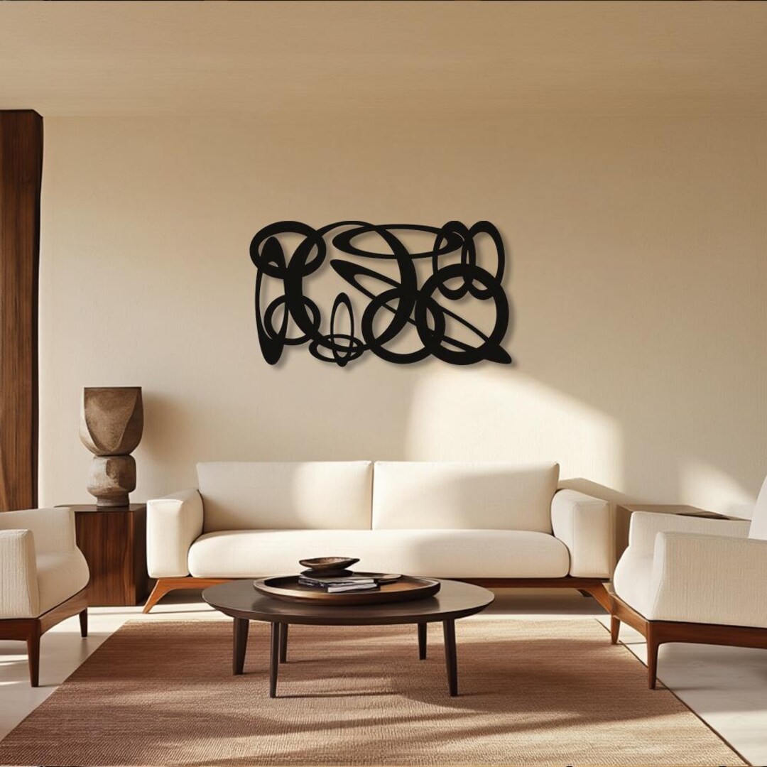 Abstract Metal Wall Art Black Line Knot Sculpture, Modern Minimalist ...