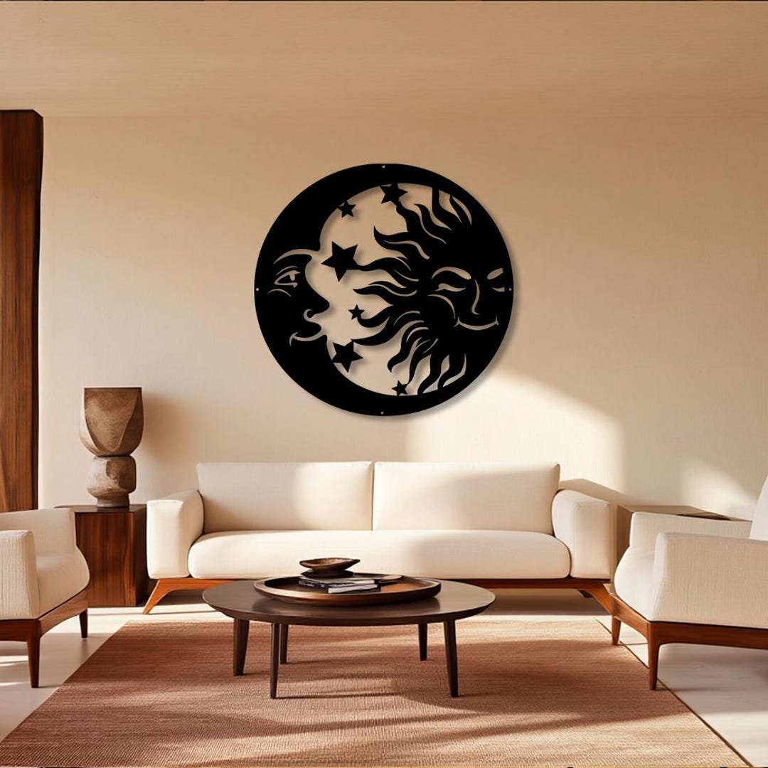 Metal Sun and Moon Wall Art Round Celestial Decor, Black Cutout Wall ...