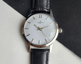 Vintage Ulysse Nardin Hand Winding Men's Watch White Face 35mm Black Croco Leather Strap