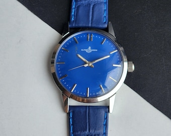 Vintage Ulysse Nardin Hand Winding Men's Watch Blue Face 35mm Blue Croco Leather Strap