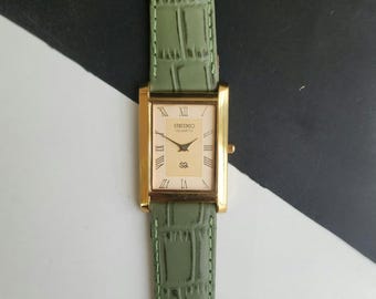 Vintage Refurbished Seiko Slim Quartz Golden Face 26MM Rectangular Men's Watch