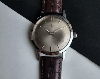 Vintage Ulysse Nardin Hand Winding Men's Watch Silver Face 35mm Brown Croco Leather Strap