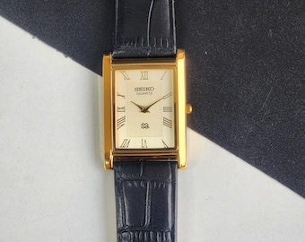 Vintage Refurbished Seiko Slim Quartz Golden Face 26MM Rectangular Men's Watch