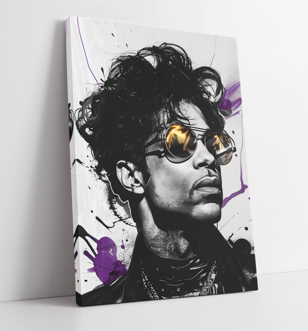 Prince Portrait Print – Black White Purple Abstract Canvas Art – Street ...