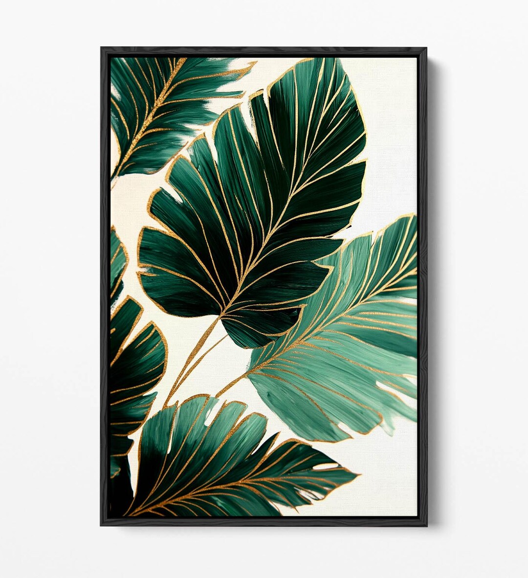 Green Tropical Leaf Wall Art – Gold Botanical Canvas Print – Boho ...