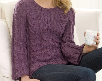 Nuovo modello per maglione Aran, modello per maglia, maglione Aran Raglan da donna con scollo rotondo e motivo celtico tradizionale, design classico in maglia, PDF in inglese