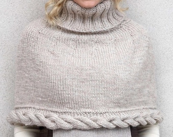 Modello per maglia a trecce, modello per maglia in PDF da scaricare, modello per maglia vintage, poncho con giacca e coprispalle da donna, modello in PDF