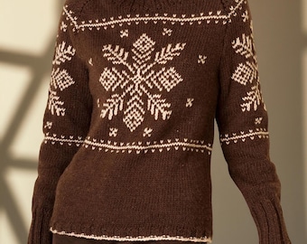 Modello per maglione a fiocco di neve, modello per maglia, modello per maglione a fiocco di neve vintage, filato Aran spesso, download PDF), inglese