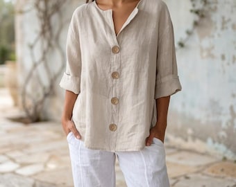 Women's Boho Blouse, Oversized V Neck Tunic, Lightweight Summer Top, Relaxed Fit Casual Shirt