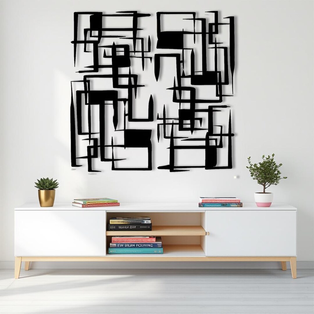 Abstract Geometric Metal Wall Art, Modern Black Iron Wall Decor for ...