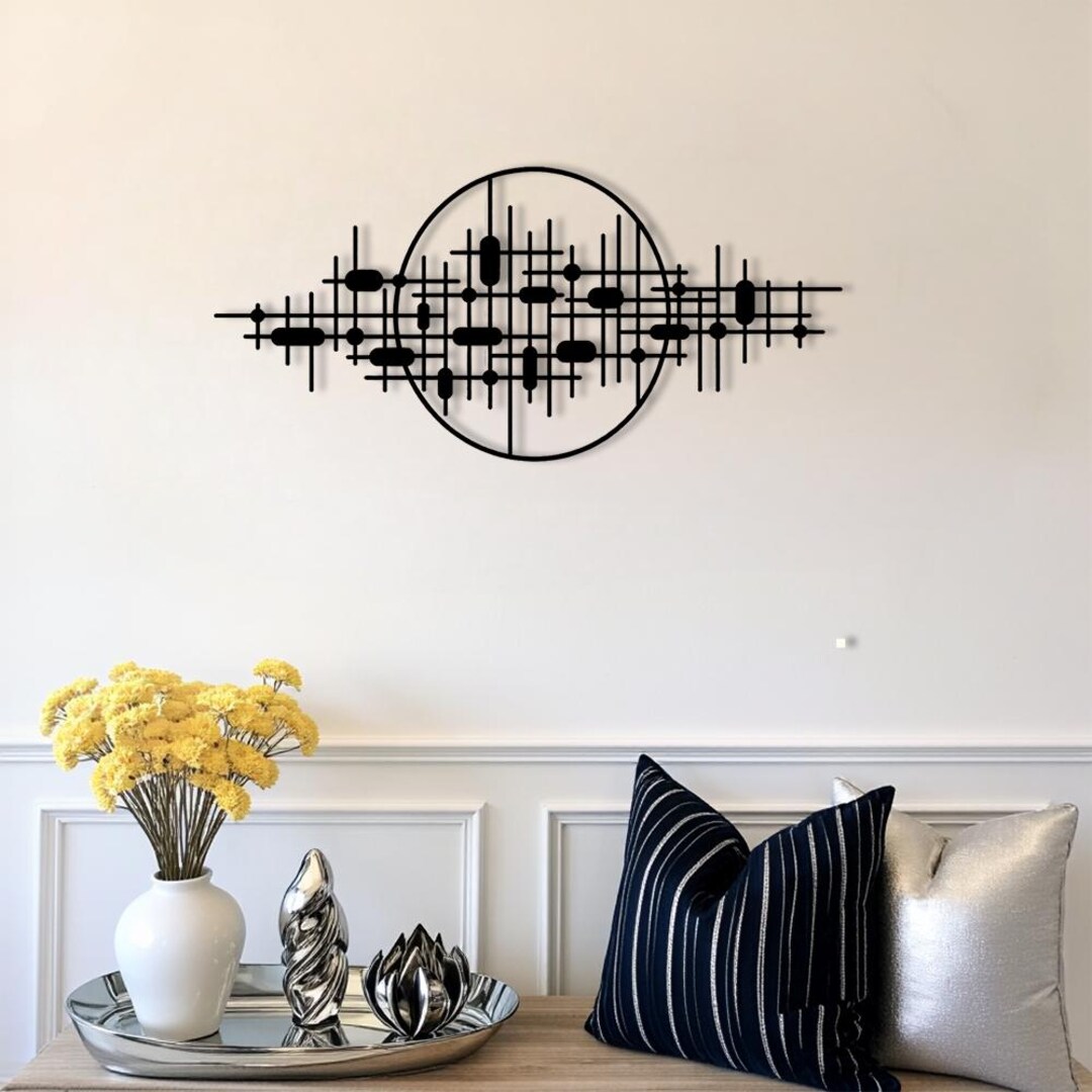 Metal Geometric Wall Art, Abstract Line Sculpture, Black Modern Wall ...
