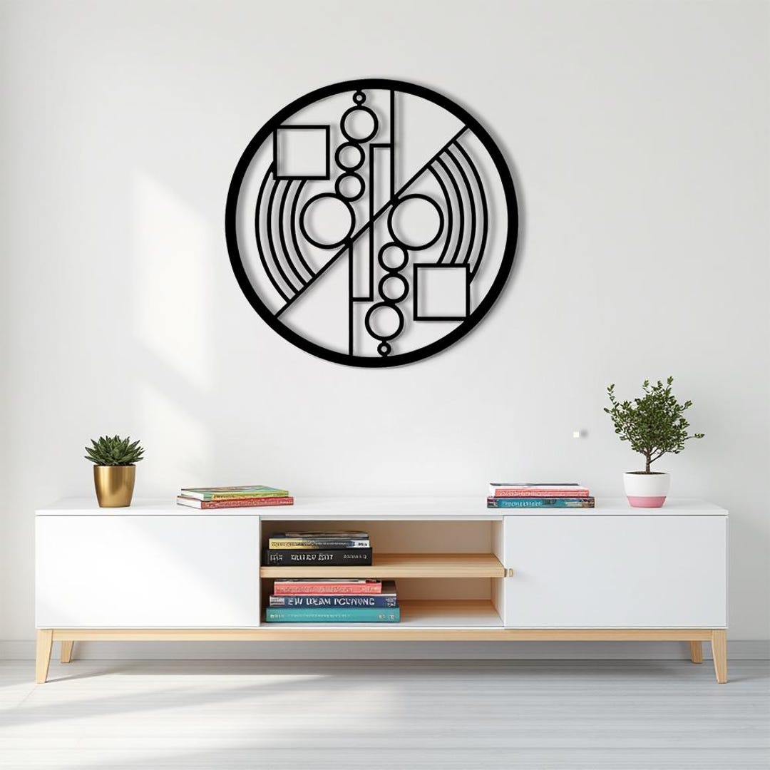Abstract Geometric Metal Wall Art, Modern Circle Line Design Wall ...