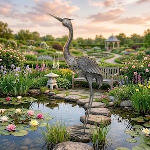 Large Standing Gray Heron Outdoor Garden Statue, Indoor/Outdoor Heron Bird Animal Sculpture, Suitable for Courtyard Backyard Porch Bird