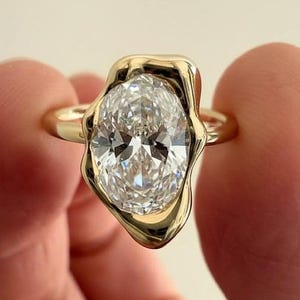 2 CT ovale laboratoriumdiamanten verlovingsring IGI-gecertificeerde 14K gouden ring set unieke abstracte solitaire vintage geïnspireerde trouwring