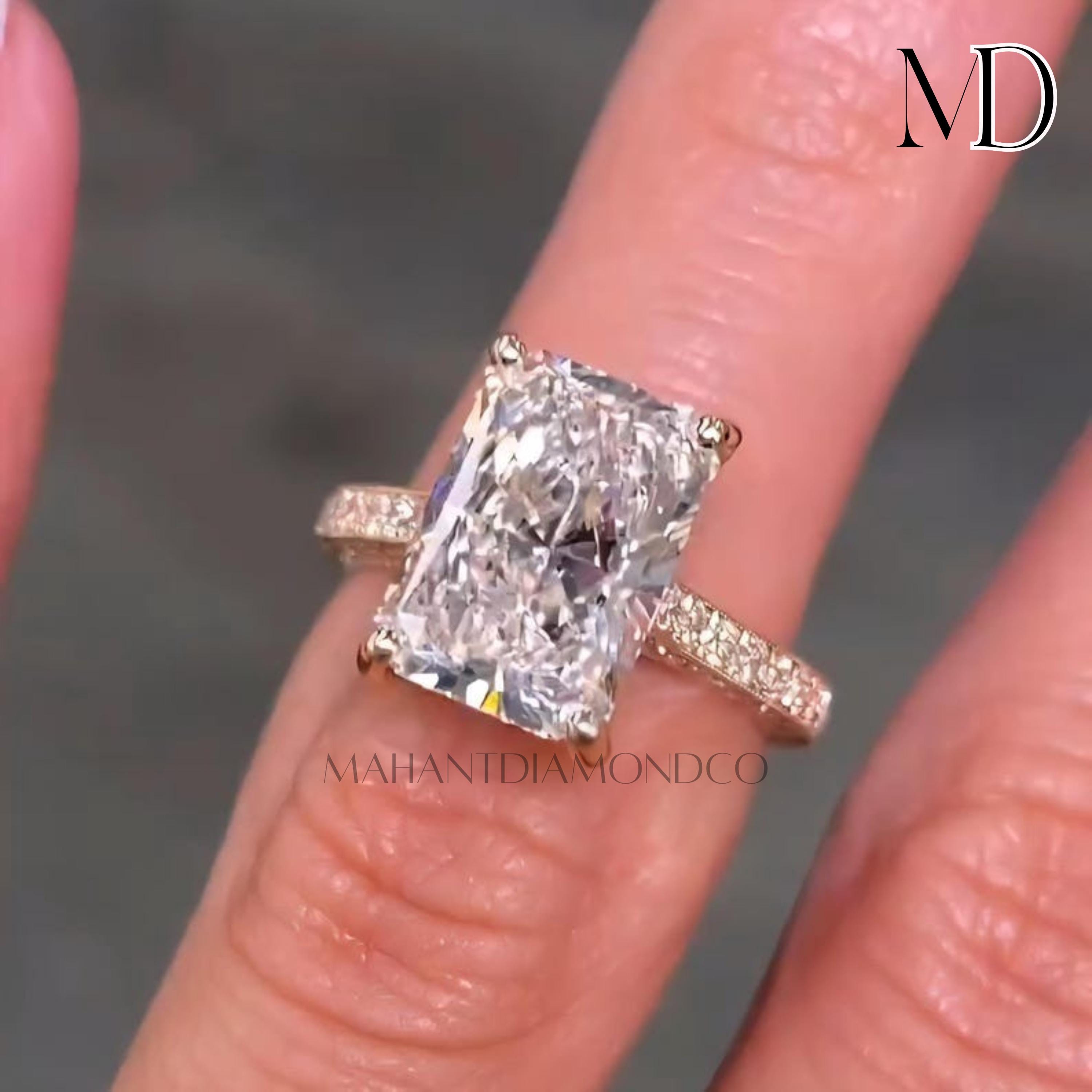 4 CT Radiant Cut Moissanite Diamond Engagement Ring 14K/18K Solid Gold ...