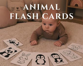 10 Black & White Animal Baby Flash Cards – High Contrast