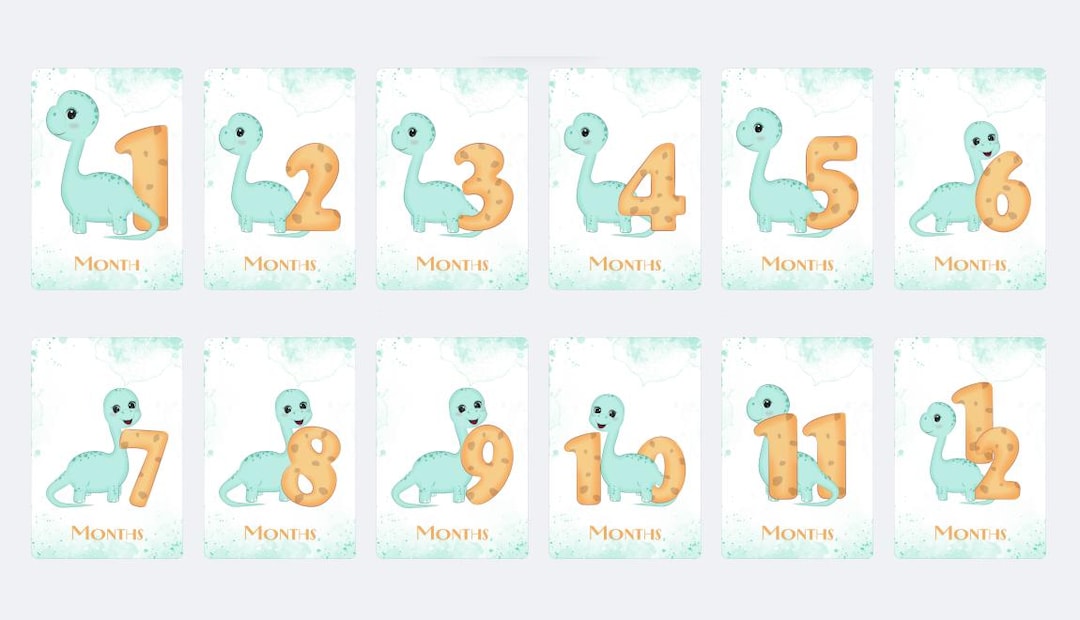 12 Green Dinosaur Milestone Cards | Monthly Baby Cards - Etsy
