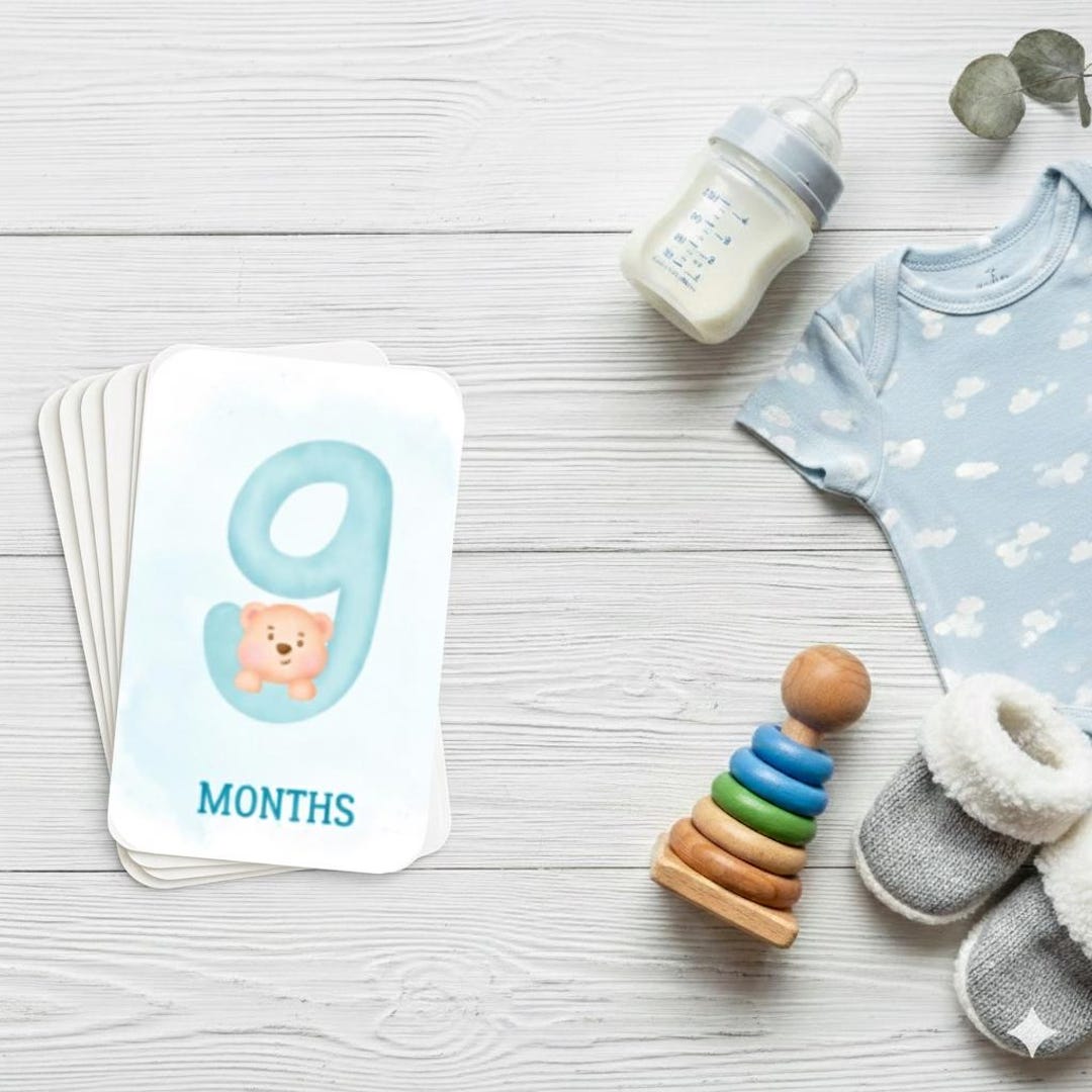 12 Blue Bear Milestones Monthly Baby Boy Cards | Printable - Etsy