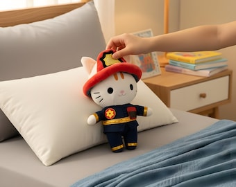 Peluche suave para gatos / Disfraz de bombero de peluche (22 cm)