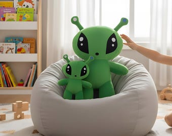 Peluche de alienígena verde, animal de peluche suave con ojos grandes, juguete de confort kawaii (18 cm/34 cm)