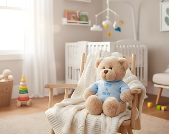 Oso de peluche con mensaje y camiseta azul / Peluche de 30 cm para niños