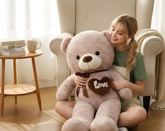 Oso de peluche grande de 60 cm con corazón – Juguete de peluche suave y tierno