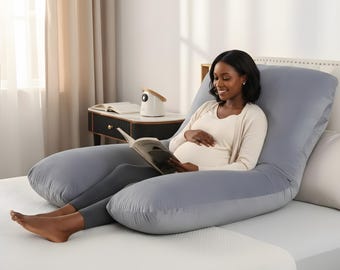 Almohada de embarazo en forma de U, cojín de soporte de maternidad de cuerpo completo de terciopelo orgánico