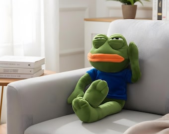 Peluche de rana triste de 45 cm, almohada con meme, peluche suave, cojín de peluche