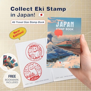 Japanstempelboek A6, Eki-stempelnotitieboekje + bladwijzer, reisdagboek Japan, cadeau voor Japanliefhebber, geweldig golfontwerp