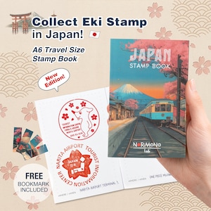 Japan Frimärksbok A6, Eki Frimärksanteckningsbok + bokmärke, Resedagbok Japan, Present till Japanälskare, Fuji Solnedgångsdesign
