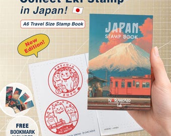 Libro Per Timbri Giapponesi con Segnalibro, Eki Book, Formato Passaporto A6, Monte Fuji/treno rosso,Quaderno Da Viaggio,Regalo Giapponese