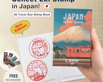 Libro Per Timbri Giapponesi con Segnalibro, Eki Book, Formato Passaporto A6, Monte Fuji/treno rosso,Quaderno Da Viaggio,Regalo Giapponese