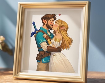 ファンタジービデオゲームのカスタムポートレート：あなたの写真からパーソナライズされたイラスト（カップルポートレート、結婚祝い、記念日の贈り物）