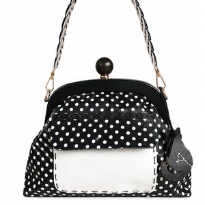 Handmade Black Leather Polka Dot Handbag – Unique Vintage Style Purse