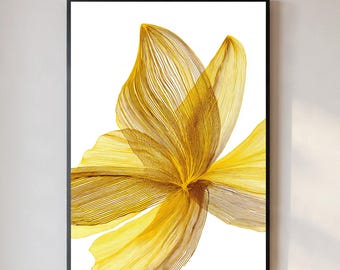 Gold Floral Line Art Print, Minimalist Flower Wall Decor (Digital Download)
