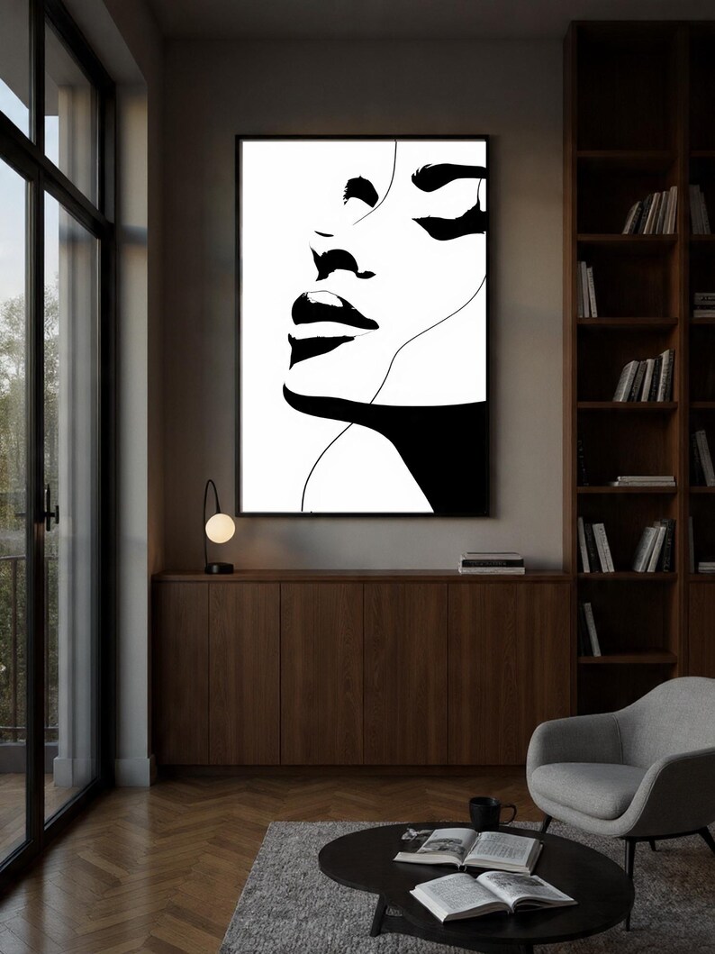 Minimalist Woman Face Line Art Print, Modern Wall Decor (digital ...