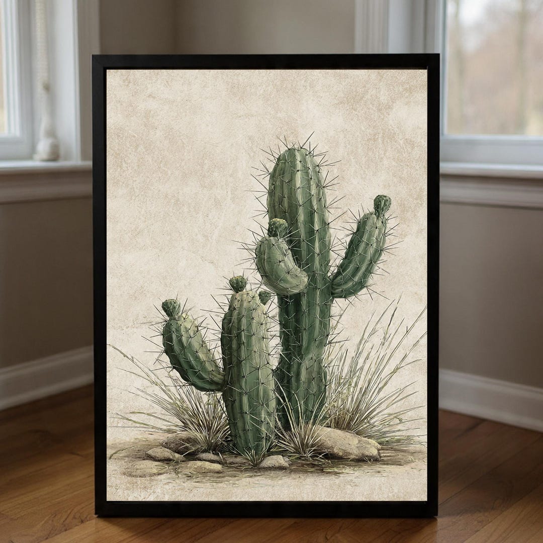 Vintage Cactus Wall Art Print Desert Botanical Illustration Boho ...
