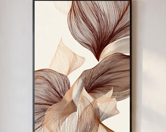 Abstract Line Art Print | Beige Brown Minimalist Wall Decor (Digital Download)