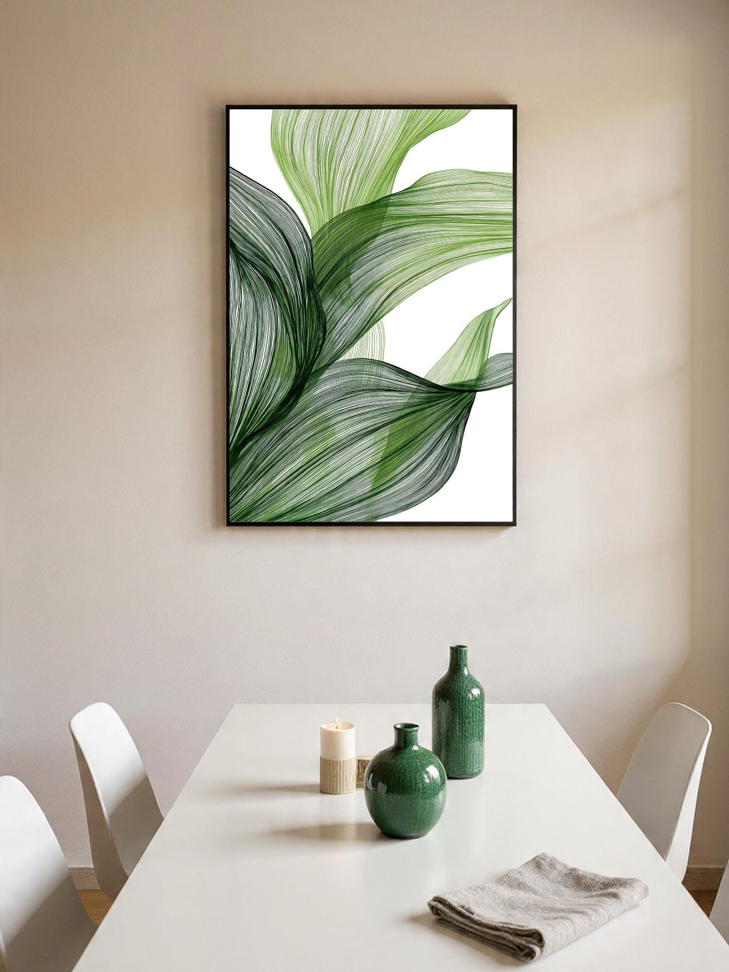 Abstract Botanical Line Art Printable, Green Leaf Wall Art, Minimalist ...